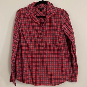 J. Crew red plaid quarter buttonfront top. Perfect for holidays!
